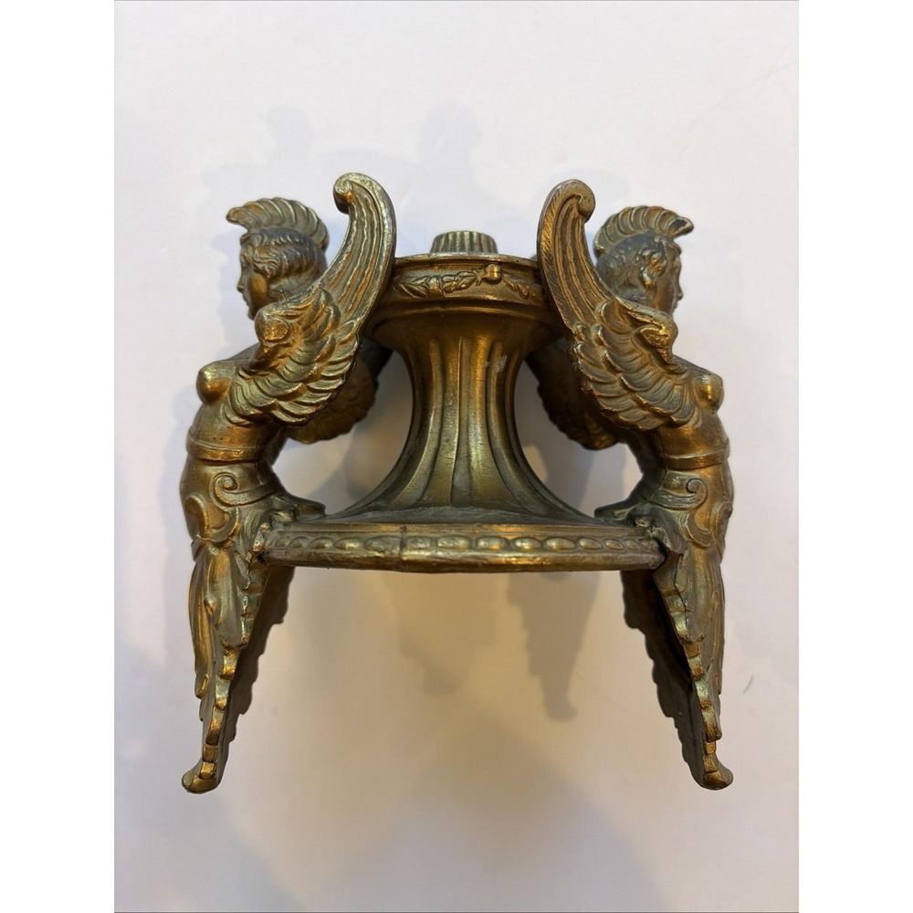 Antique Gilt Bronze Figural Lamp Base Winged Nike Warriors Empire Neoclassical